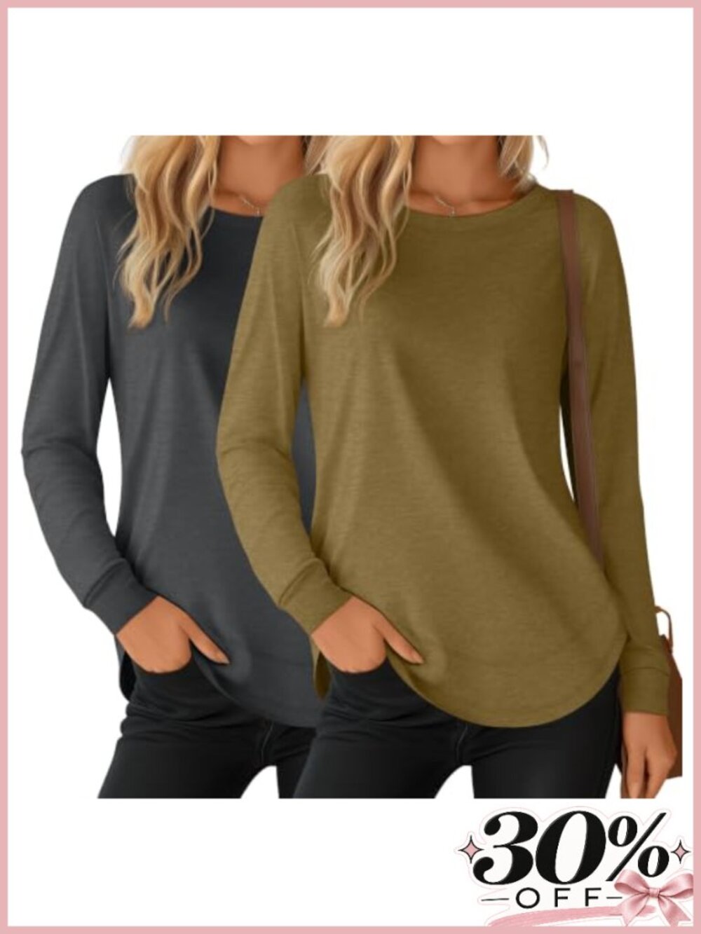 2 Pack Women's Crew Neck Long Sleeve Sweatshirts Cotton Spandex Pullover